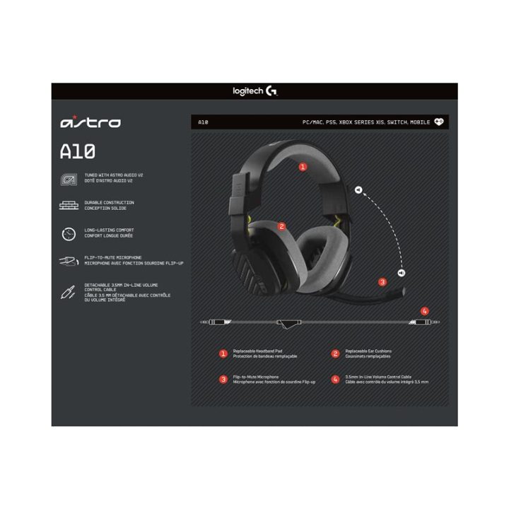 Auriculares con microfono Logitech A10 astro gaming gen 2 jack 3.5mm…