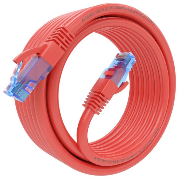 AISENS Cabo de Rede Latiguillo RJ45 Cat.6 UTP AWG26 CCA, Vermelho, 25…