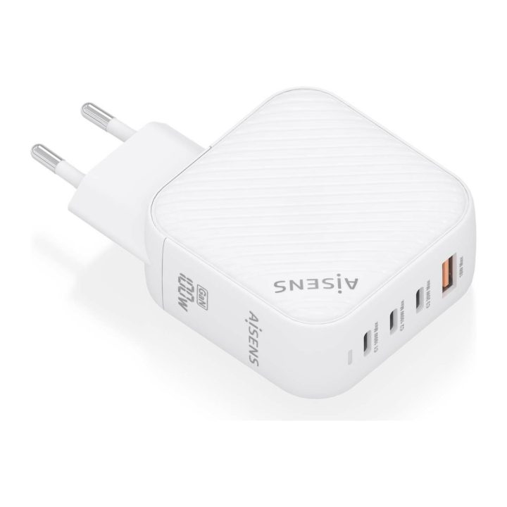 AISENS Carregador GaN 100W, 3xUSB-C PD3.0 QC4.0, 1xUSB-A QC3.0, Branco