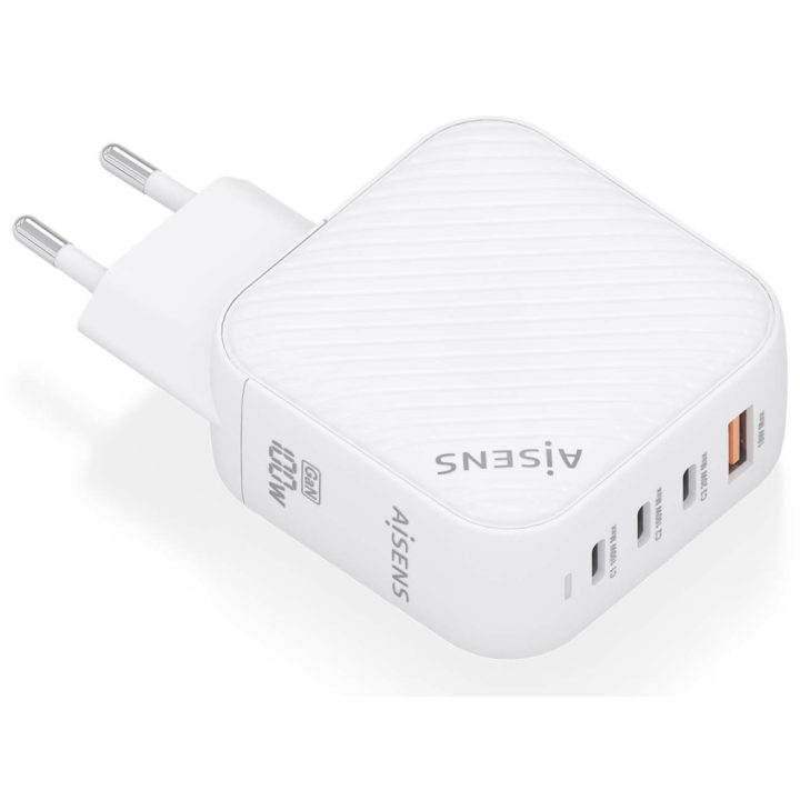 AISENS GaN Charger 100W, 3xUSB-C PD3.0 QC4.0, 1xUSB-A QC3.0, White