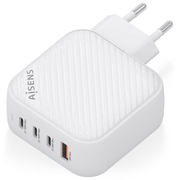AISENS GaN Charger 100W, 3xUSB-C PD3.0 QC4.0, 1xUSB-A QC3.0, White