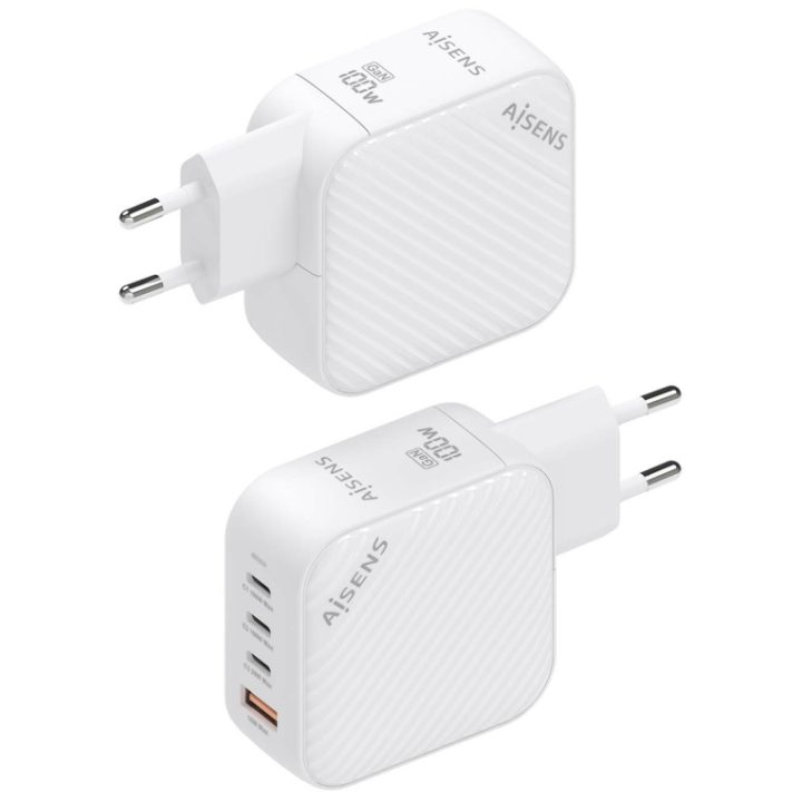 AISENS Carregador GaN 100W, 3xUSB-C PD3.0 QC4.0, 1xUSB-A QC3.0, Branco