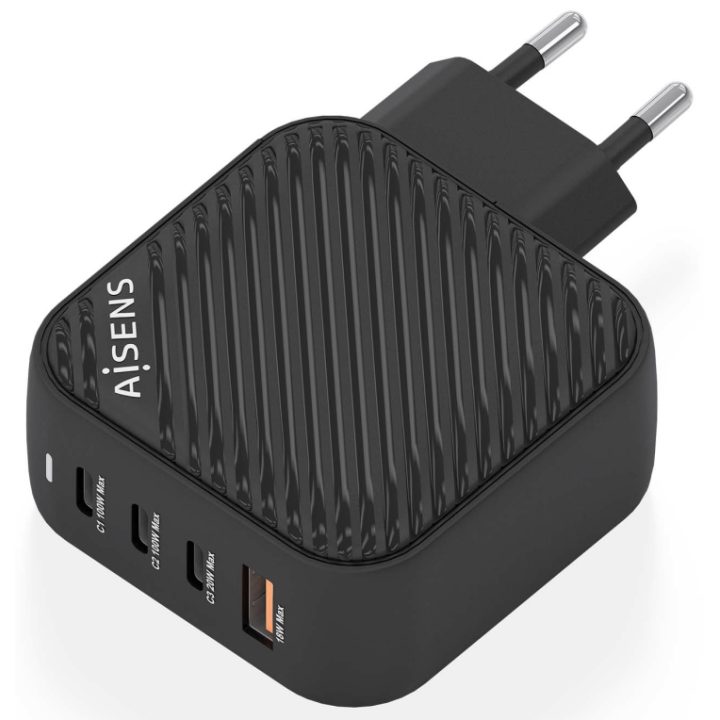AISENS Carregador GaN 100W, 3xUSB-C PD3.0 QC4.0, 1xUSB-A QC3.0, Branco