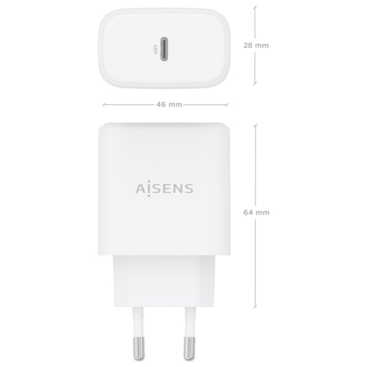 AISENS Cargador GaN 45W, 1xUSB-C PD3.0, Blanco