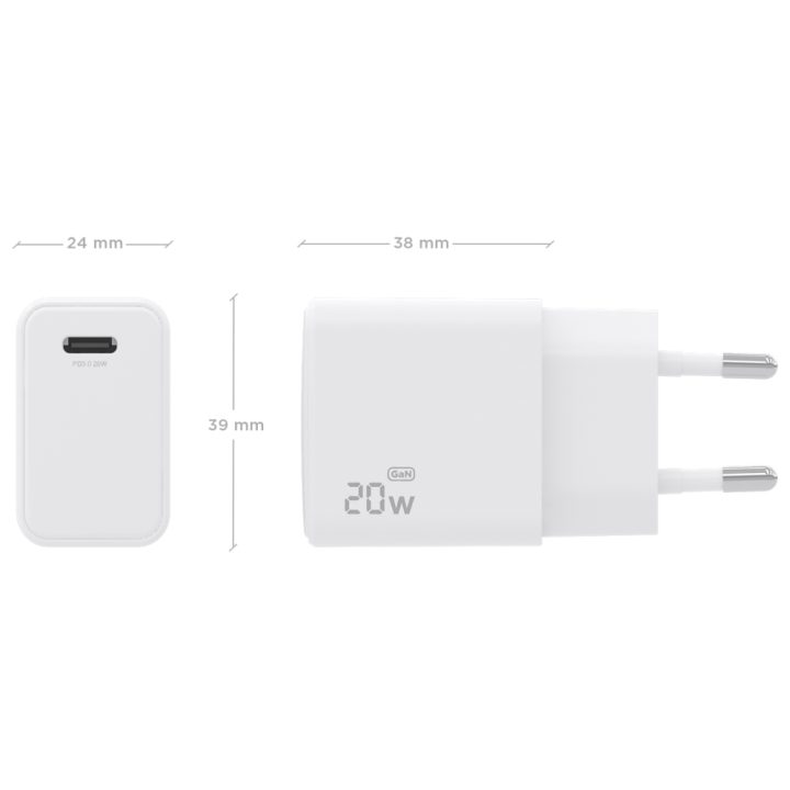 AISENS GaN USB-C PD3.0 Charger 1xUSB-C 20W, White