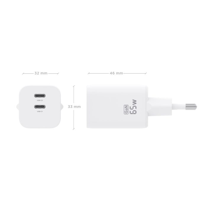 AISENS 65W GaN Charger, 2xUSB-C PD3.0 QC4.0, White