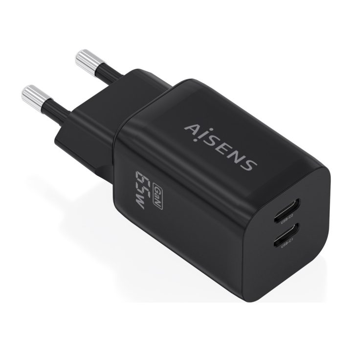 AISENS Cargador GaN 65W, 2xUSB-C PD3.0 QC4.0, Blanco