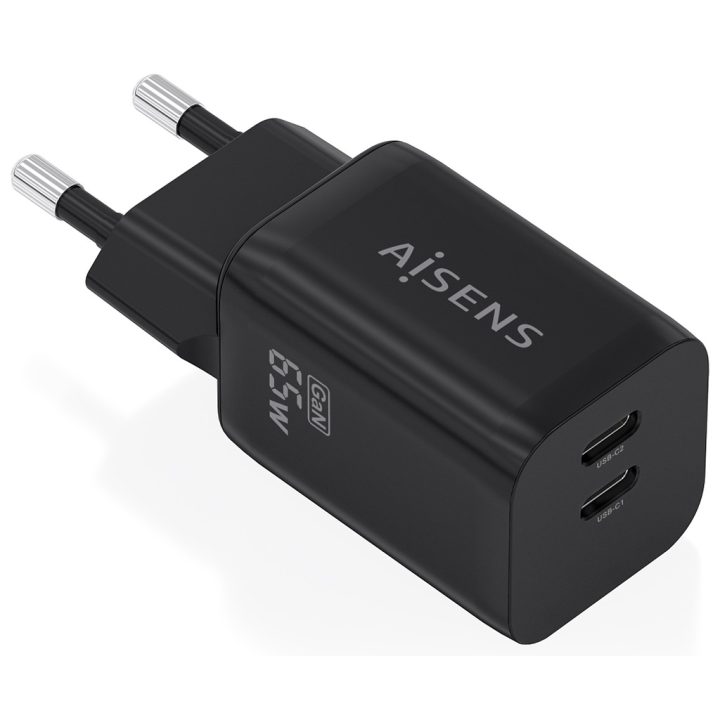 AISENS Cargador GaN 65W, 2xUSB-C PD3.0 QC4.0, Blanco