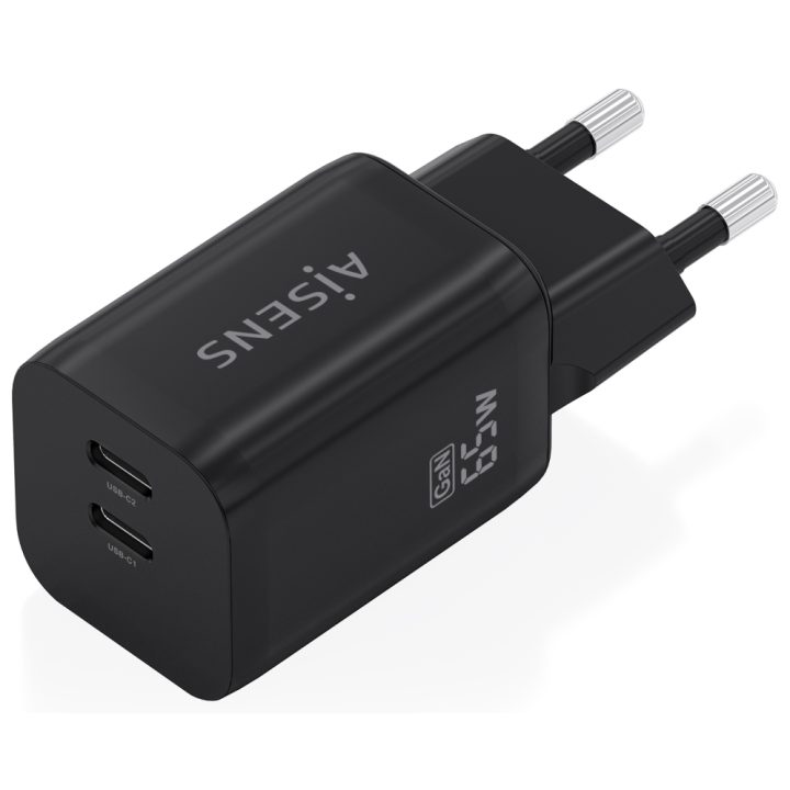 AISENS Carregador GaN 65W, 2xUSB-C PD3.0 QC4.0, Branco