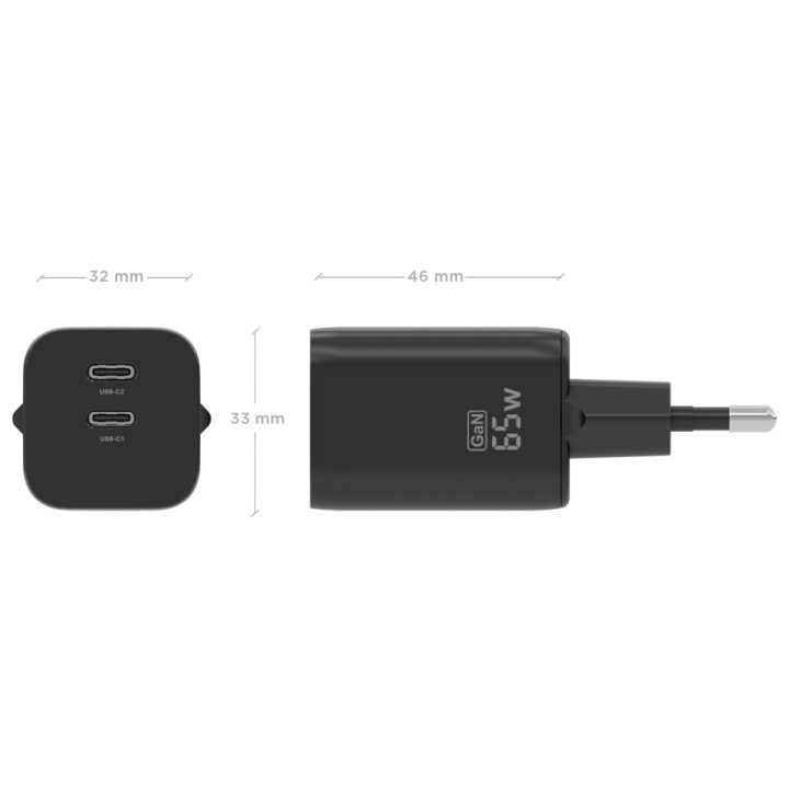 AISENS Carregador GaN 65W, 2xUSB-C PD3.0 QC4.0, Branco