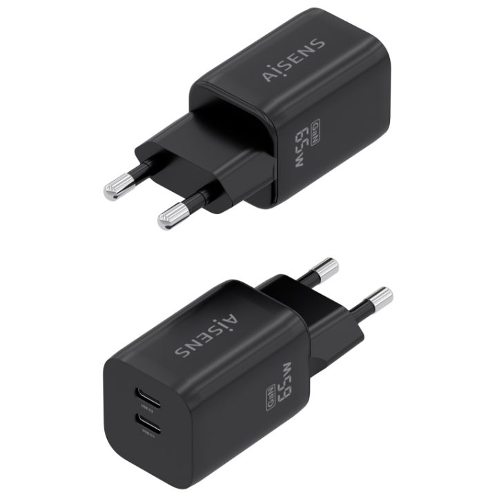 AISENS 65W GaN Charger, 2xUSB-C PD3.0 QC4.0, White