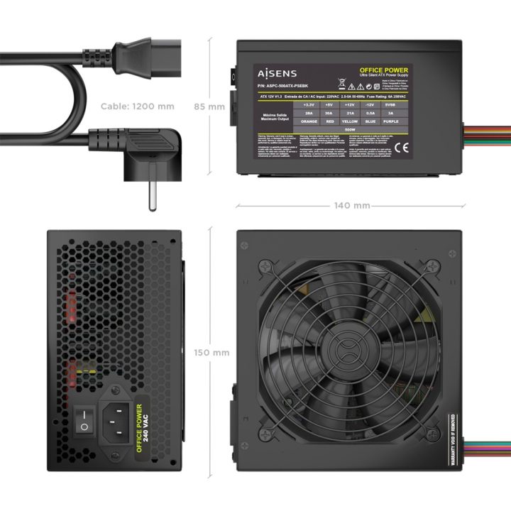 AISENS Fuente Alimentacion ATX 500W con Cable de Alimentacion OEM…