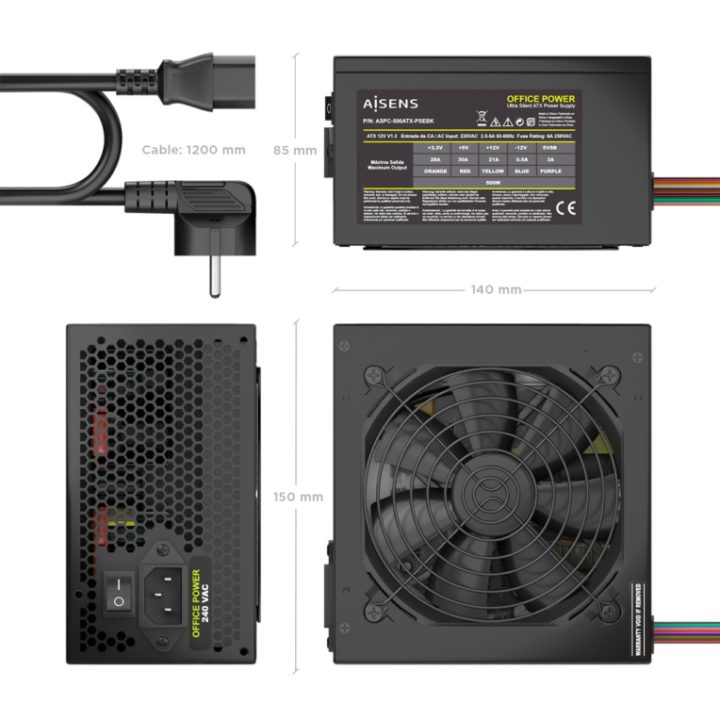 AISENS Fuente Alimentacion ATX 500W con Cable de Alimentacion OEM…