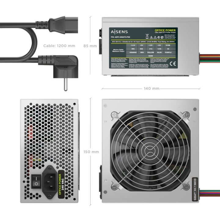 Fonte de Alimentação AISENS ATX 500W com Cabo de Alimentação OEM…