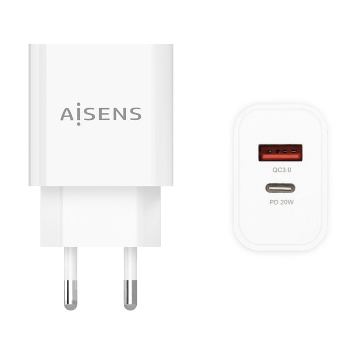 Carregador AISENS 20W, 1xUSB-C PD3.0, 1xUSB-A QC3.0, Branco