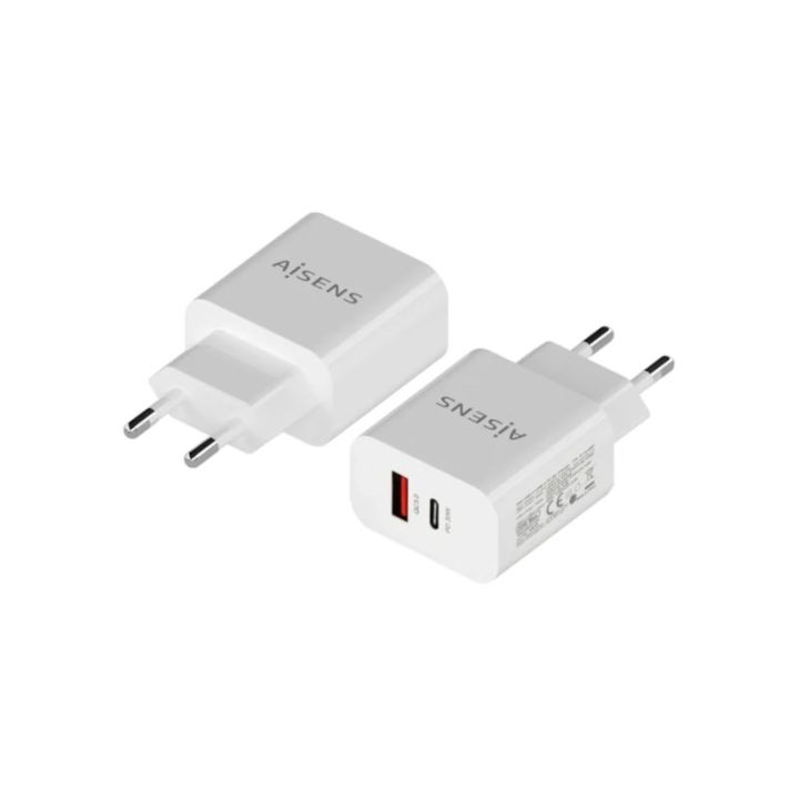 AISENS 20W Charger, 1xUSB-C PD3.0, 1xUSB-A QC3.0, White