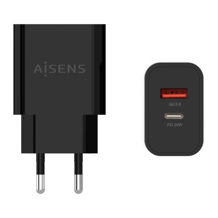 AISENS Cargador 20W, 1xUSB-C PD3.0, 1xUSB-A QC3.0, Blanco