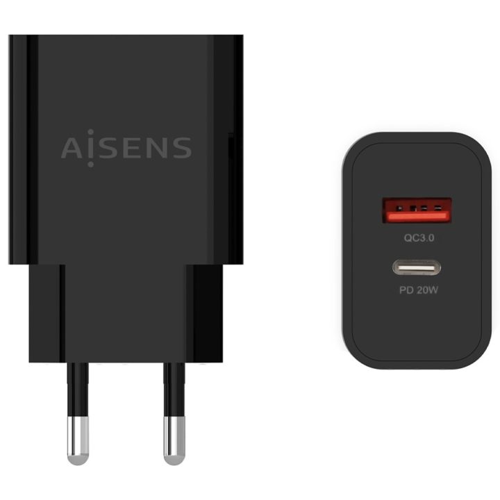 Carregador AISENS 20W, 1xUSB-C PD3.0, 1xUSB-A QC3.0, Branco