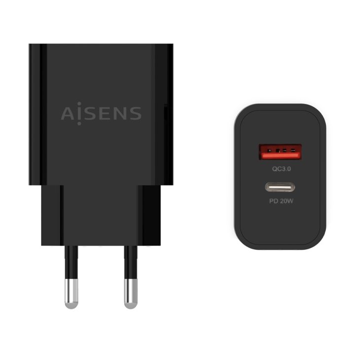 AISENS 20W Charger, 1xUSB-C PD3.0, 1xUSB-A QC3.0, White
