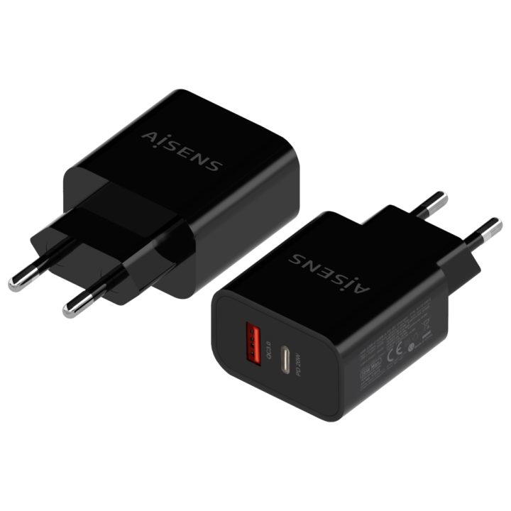 AISENS 20W Charger, 1xUSB-C PD3.0, 1xUSB-A QC3.0, White
