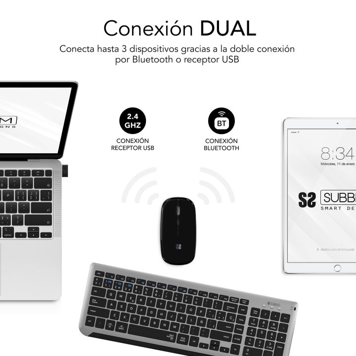 Subblim Teclado con Ratón Bluetooth + 2.4G Combo Dual Prestige…