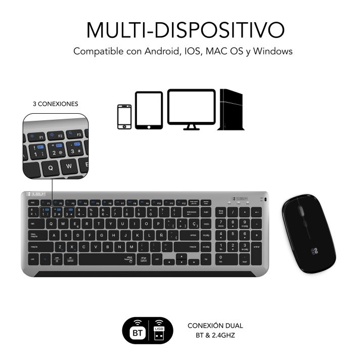 Subblim Bluetooth + 2.4G Dual Prestige Extended Keyboard and Mouse…