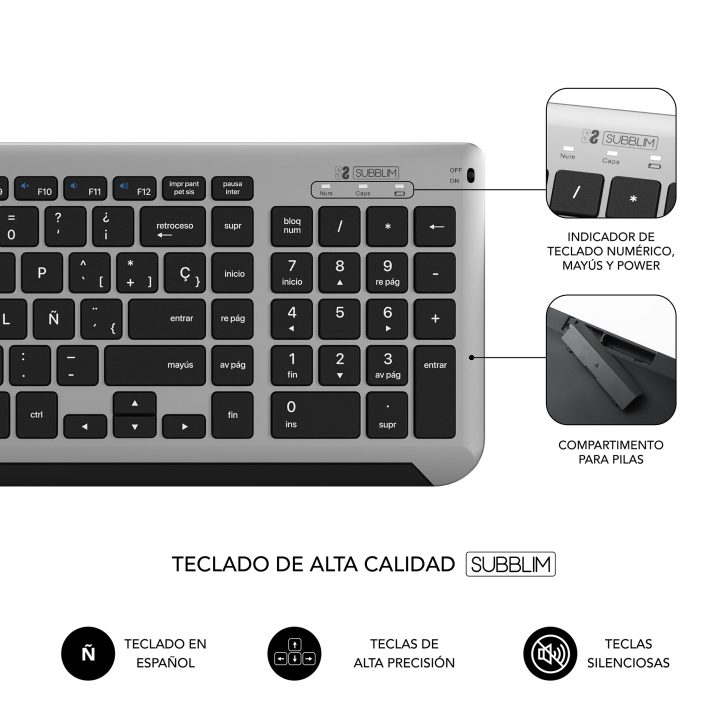 Subblim Bluetooth + 2.4G Dual Prestige Extended Keyboard and Mouse…