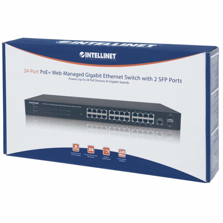 Intellinet 24-Port Gigabit Ethernet Web-Managed PoE+ Switch with 2…