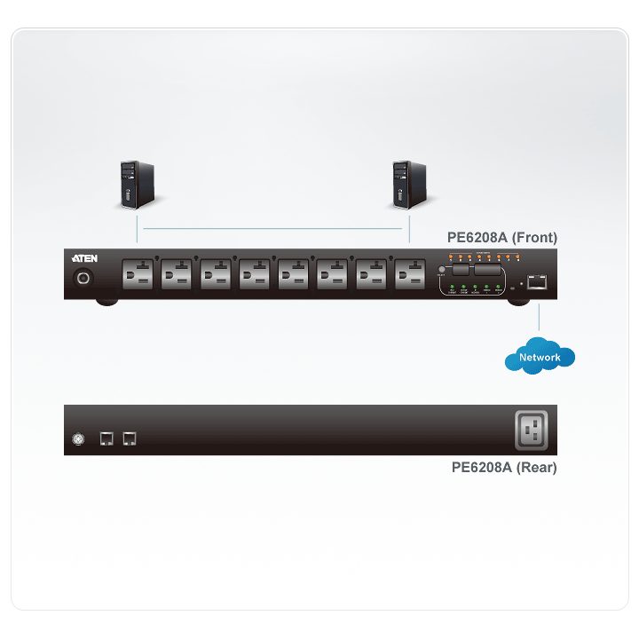 ATEN PE6208G Power Distribution Unit (PDU) 8 AC Outlets 1U Black