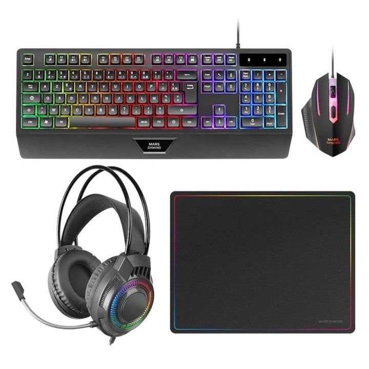 Mars Gaming MCP124PRO, Combo Gaming 4en1, Teclado RGB H-Mech con…