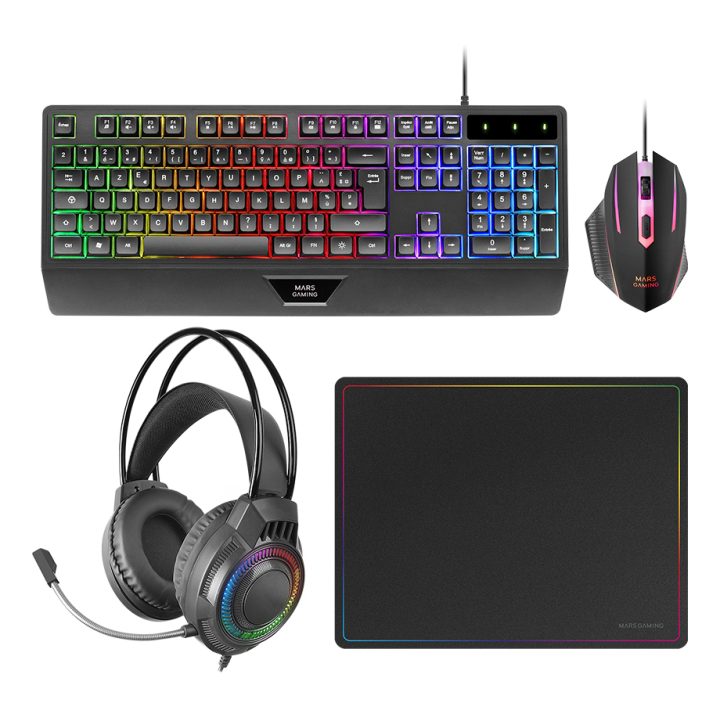 Mars Gaming MCP124PRO, Combo Gaming 4en1, Teclado RGB H-Mech con…
