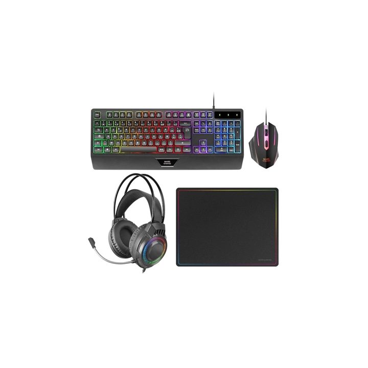 Mars Gaming MCP124PRO, Combo Gaming 4en1, Teclado RGB H-Mech con…