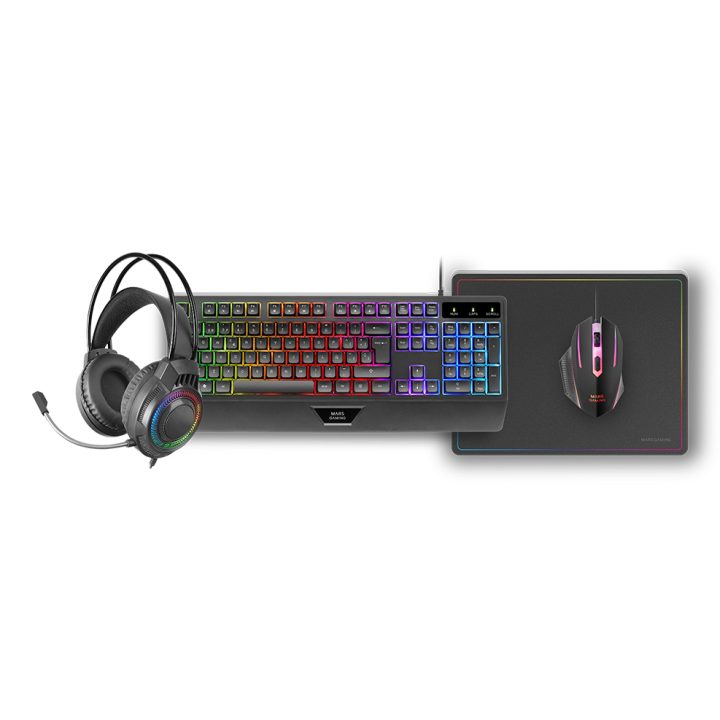 Mars Gaming MCP124PRO, Combo Gaming 4en1, Teclado RGB H-Mech con…