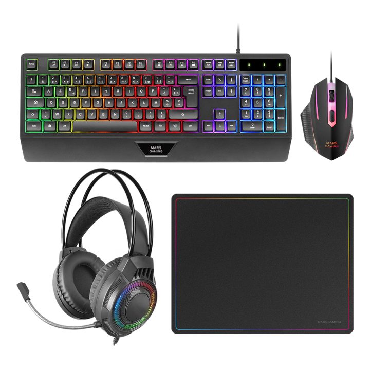Mars Gaming MCP124PRO, Combo Gaming 4en1, Teclado RGB H-Mech con…