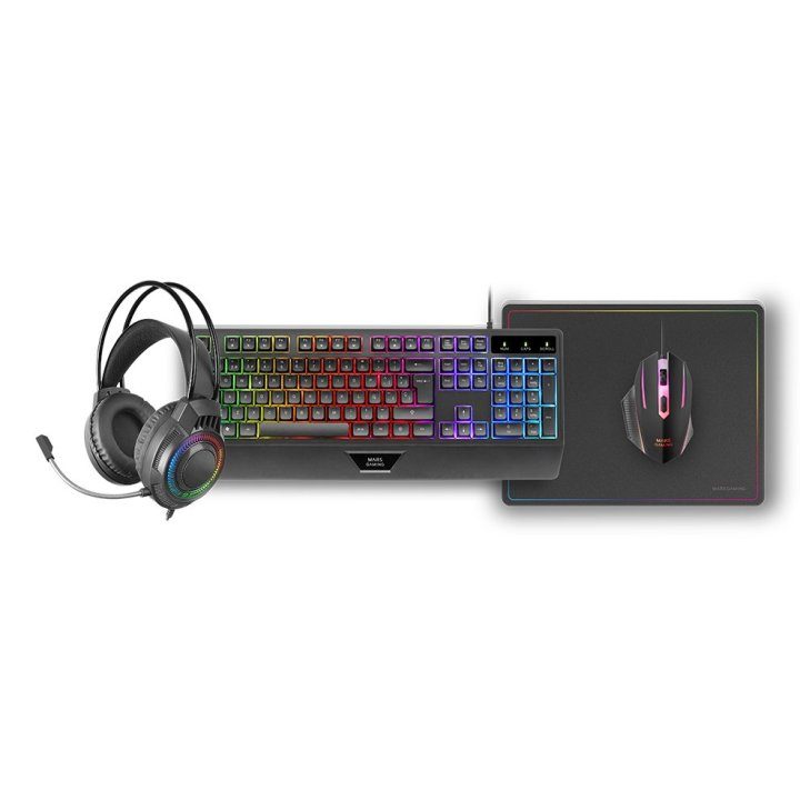 Mars Gaming MCP124PRO, Combo Gaming 4en1, Teclado RGB H-Mech con…