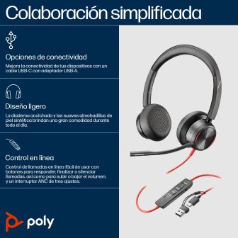 Poly Blackwire 8225 auriculares de diadema con cable