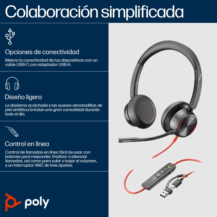 Poly Blackwire 8225 auriculares de diadema con cable