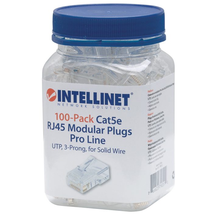 Intellinet RJ45 Plug CAT5E Solid UTP Box of 100 pcs Gold 50-MICRAS PRO