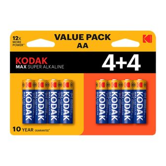 Kodak Max Alkaline AA LR6 Batteries Blister Pack 4+4 (30419902)