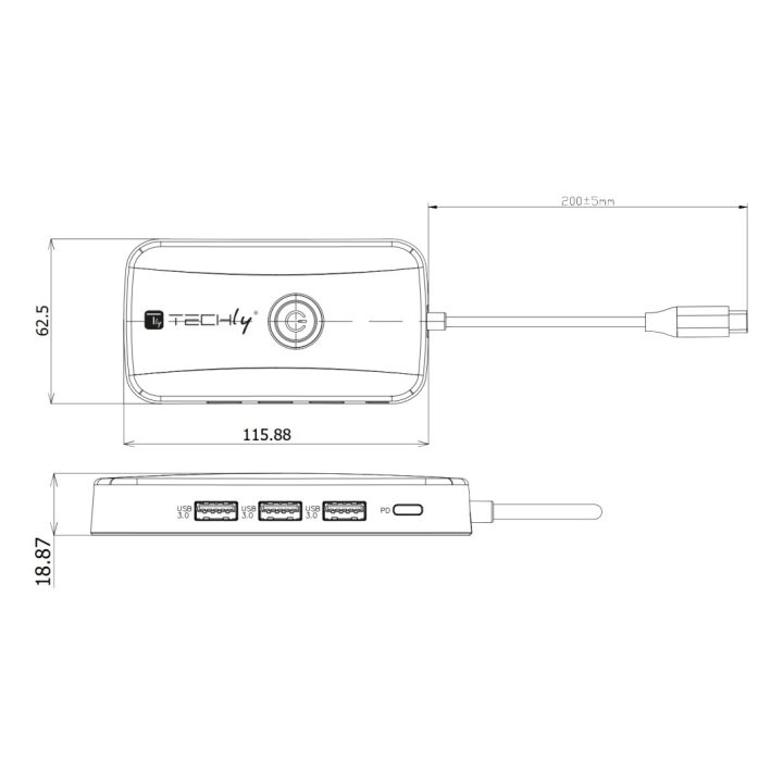 Techly IDATA USBC-HUB5WL Audio/Video Extender AV Signal Transmitter…
