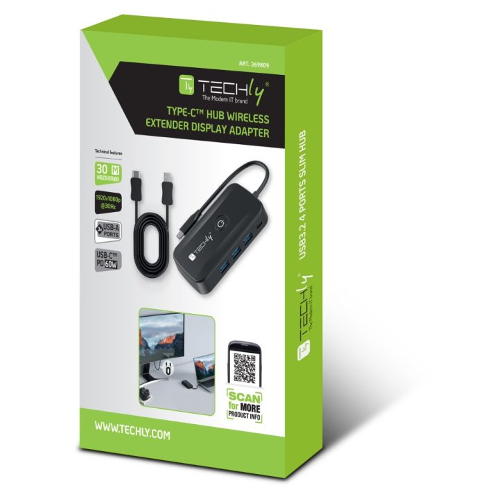 Techly IDATA USBC-HUB5WL Audio/Video Extender AV Signal Transmitter…