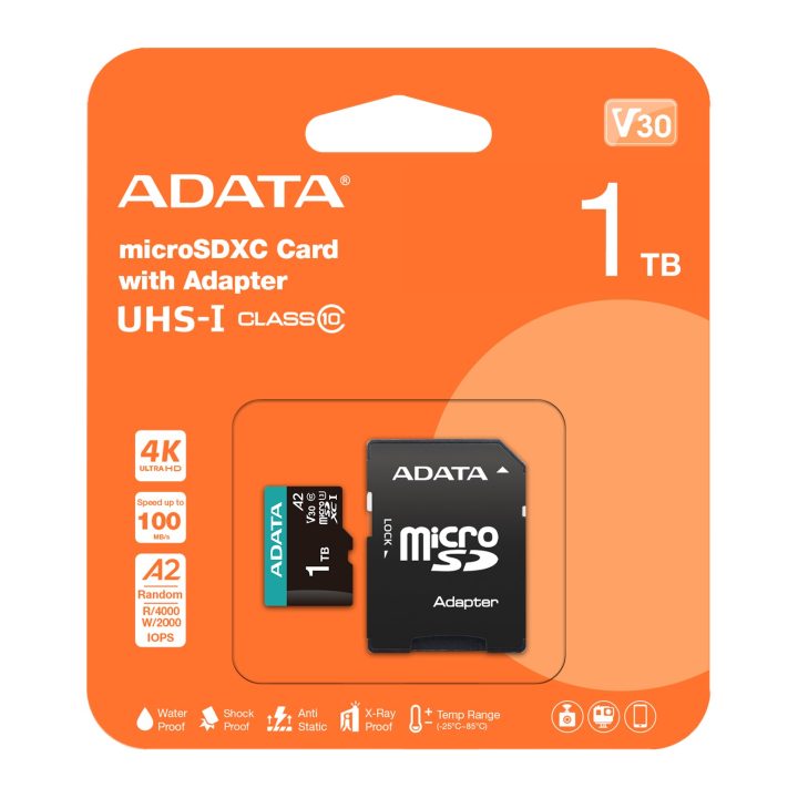 ADATA AUSDX1TUI3V30SA2-RA1 1 TB MicroSDXC UHS-I Class 10 Flash Memory
