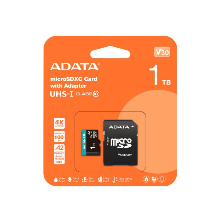 ADATA AUSDX1TUI3V30SA2-RA1 1 TB MicroSDXC UHS-I Class 10 Flash Memory