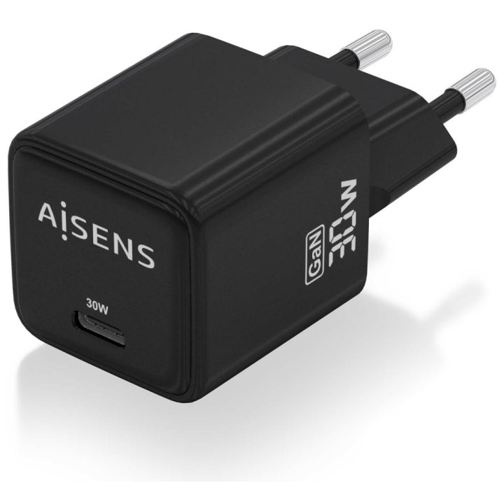 AISENS Cargador Gan 30W, 1xUSB-C PD3.0 QD4.0, Negro