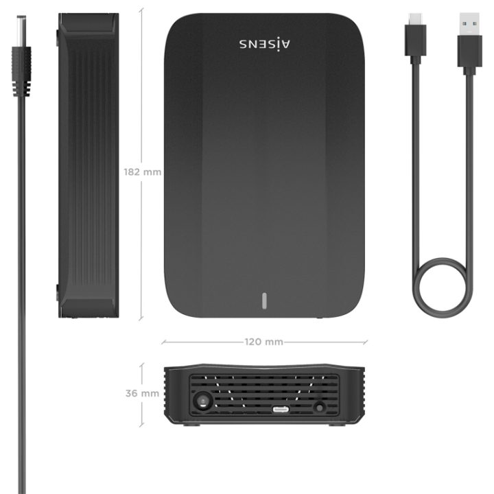 AISENS External Enclosure, 3.5" SATA to USB-C USB3.1 GEN1, Black