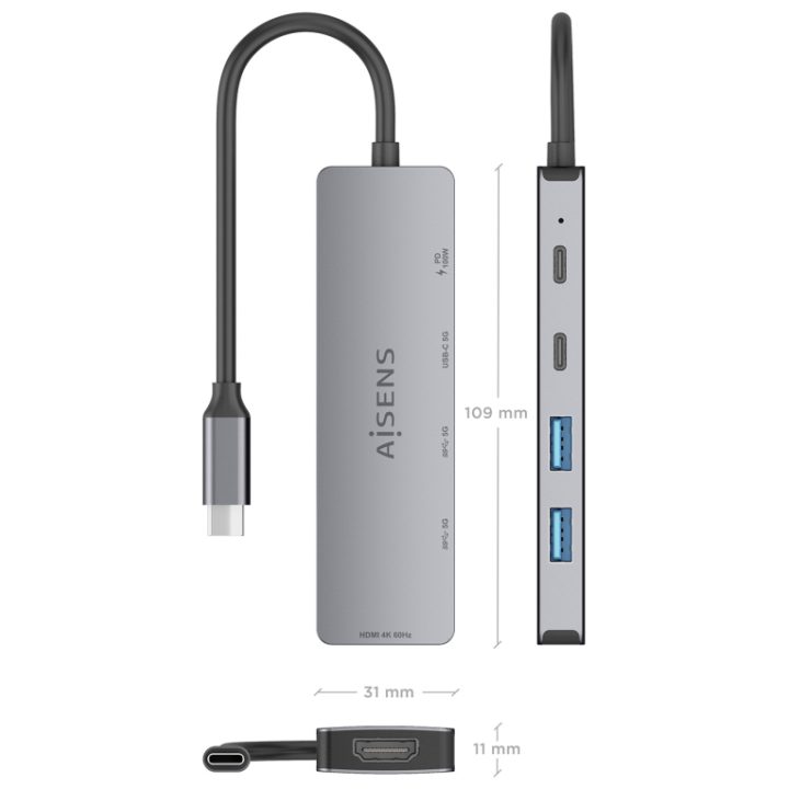 AISENS USB-C Dock 5 em 1, USB-C para 1xHDMI 2xUSB-A 1xUSB-C 1xUSB-C…