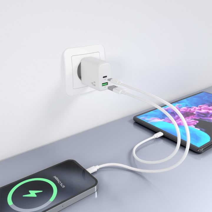 AISENS Carregador GaN 45W, 1xUSB-C PD3.0 QC4.0, 1xUSB-A QC3.0, Branco