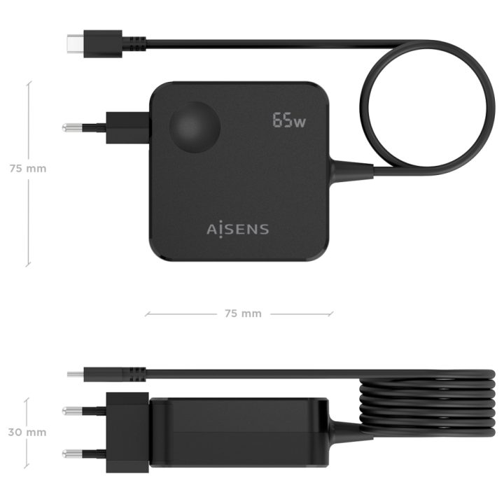 AISENS 65W PD3.0 1xUSB-C 1.5m Charger, Black