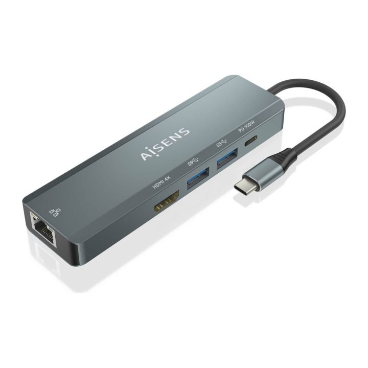 AISENS USB-C Dock 5 en 1, USB-C a 1xHDMI, 1xRJ45, 2xUSB, 1xPD, Gris…