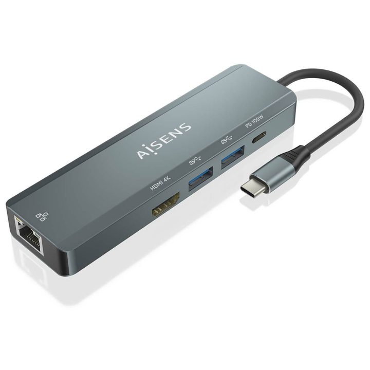 AISENS USB-C Dock 5 en 1, USB-C a 1xHDMI, 1xRJ45, 2xUSB, 1xPD, Gris…